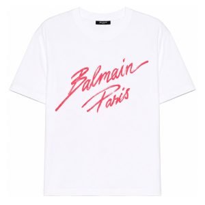 Front view of Balmain Crush Capsule T-shirt showing clean cotton design and Balmain capsule style fit