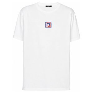 Balmain PB crew-neck T-shirts front view with PB logo and crew-neck cotton design