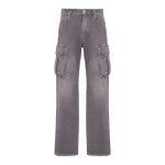 Front view of Balmain cargo jeans with utility side pockets and straight denim fit