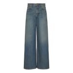 Front view of Balmain faded wide-leg jeans with relaxed fit faded denim and loose straight leg style