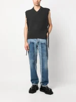 Balmain hybrid panelled straight-leg jeans back view with panel detailing and straight fit shape