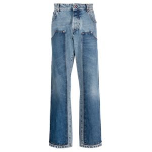Balmain hybrid panelled straight-leg jeans front view showing straight fit and panel design