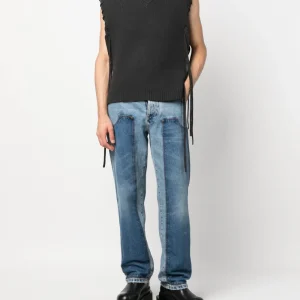 Balmain hybrid panelled straight-leg jeans back view with panel detailing and straight fit shape