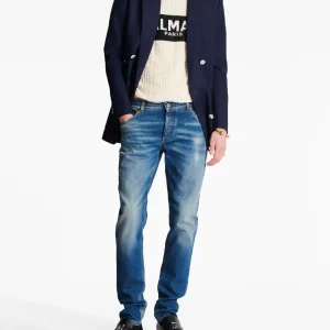 Balmain mid-rise slim-fit jeans back view showing rear denim details and slim-fit construction