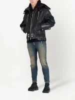 Back view of Balmain two-tone skinny jeans with detailed skinny fit denim