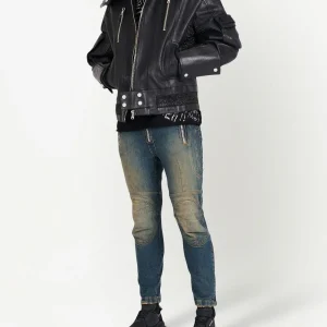 Back view of Balmain two-tone skinny jeans with detailed skinny fit denim