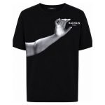 BALMAIN MEN Oversized Statue Print SS T-Shirt Black front view with oversized fit and statue graphic print
