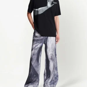BALMAIN MEN Oversized Statue Print SS T-Shirt Black back view showing oversized design and rear details
