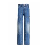 Front view of Balmain blue denim carpenter jeans with utility pockets and straight-leg design