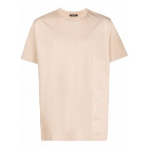 Balmain logo-embossed cotton t-shirts front view showing embossed chest logo on clean cotton fabric