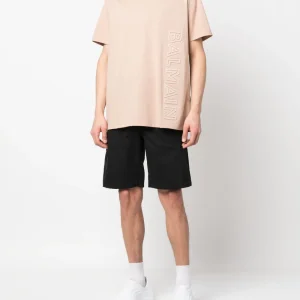 Balmain logo-embossed cotton t-shirts back view plain design made from soft cotton fabric showing clean finish