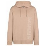 Front view of Balmain logo-embossed cotton hoodie in premium cotton with embossed Balmain logo, long sleeves, ribbed cuffs, adjustable drawstring hood, and kangaroo pocket for everyday casual wear.