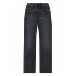 Balmain logo-patch jeans front view showing straight fit denim and clean design