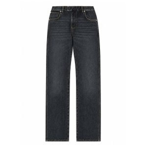 Balmain logo-patch jeans front view showing straight fit denim and clean design