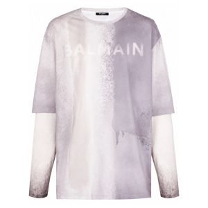 Balmain logo-print organic cotton T-shirt front view showing signature logo design on soft organic cotton fabric for men's casual wear