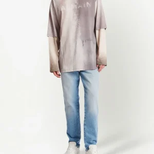 Balmain logo-print organic cotton T-shirt back view displaying clean rear design and comfortable organic cotton fabric for everyday wear