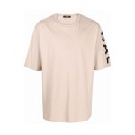 Front view of Balmain logo-print sleeves T-shirts in premium cotton with signature logo detailing on both sleeves