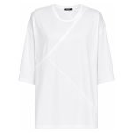 Balmain gathered-panel detail T-shirt front view showing the gathered-panel construction, crew neck, premium fabric, and clean modern design.