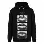 Front view of Balmain lips print hoodie in premium cotton with signature lips graphic for men